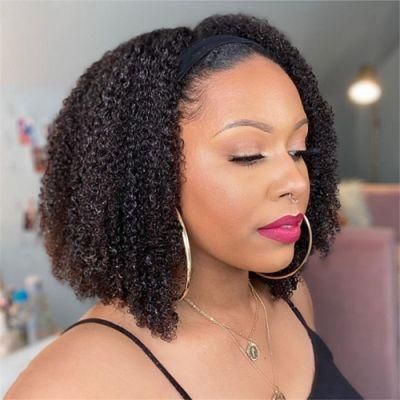 Kbeth Afro Kinky Curly Headband Wig Natural Color Full Machine Made Bob Wig Remy Glueless Human Hair Wig for Woman Wholesale