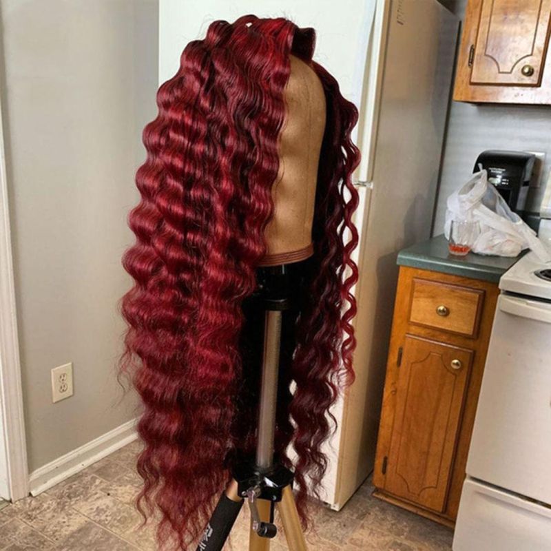 Deep Wave Dark Blue Ombre Colored Remy Hair Lace Part 13X4 Brazilia Human Hair Wigs 150% Pre Plucked with Baby Hair for Women