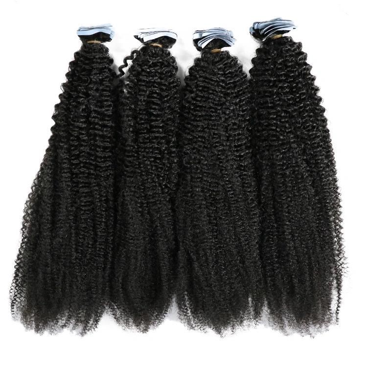 Indian Hair Vendors Wholesale Double Drawn Afro Curly Invisible Tape Hair Extension