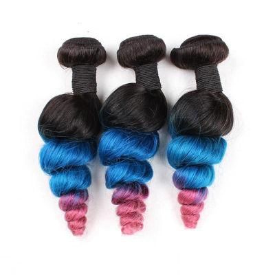 Kbeth Three Tone 1b Blue Pink Remy Hair 100 Human Hair Brazilian Special Custom Loose Wave Bundles Wholesale