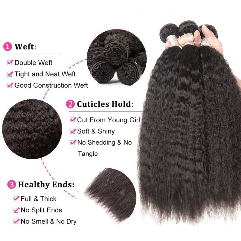 100% Virgin Brazilian Kinky Straight Hair Bundles with Lace Frontal