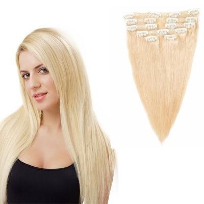Clip in Hair Extensions 100% Remy Human Hair Platinum Blonde Silky Straight 8PCS
