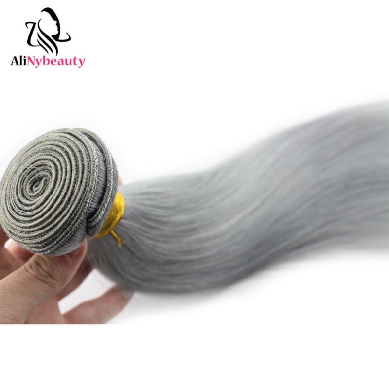 Alinybeauty Brazilian Natural Straight Hair Extensions Grey Human Hair