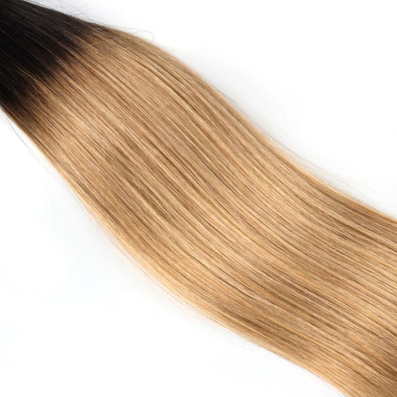 Brazilian Human Hair Bundle with Lace Closure Middle Part Ombre Honey Blonde Straight Remy Human Hair Short Bob Style