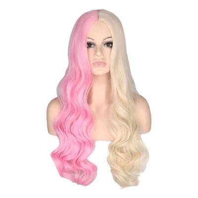 Ombre Long Wavy Wig Natural Two Tone Middle Part Heat Resistant Hair Synthetic Wigs for Women 26 Inches