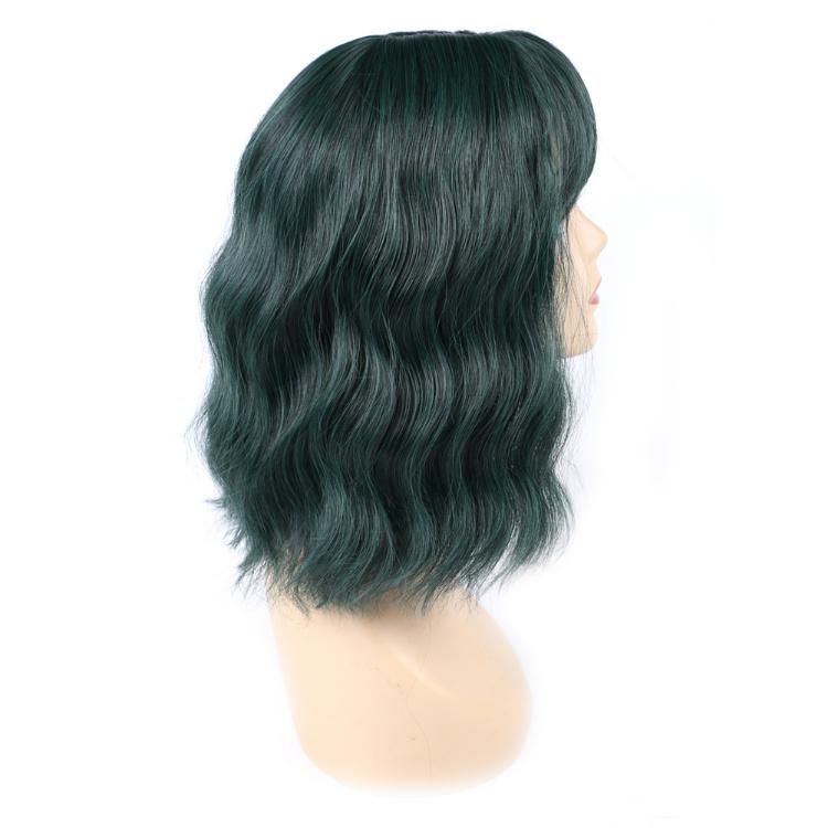 Wholesale Synthetic Fiber Ombre Green Short Wig Wavy Bob Wig with Bangs