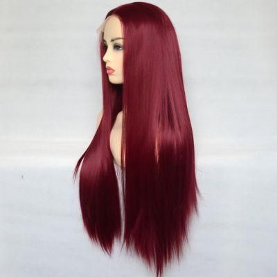 Wine Red Hair Brazilian Human Hair Wigs Lace Front Wig Long Straight Remy Virgin Hair Wig for Women 26 Inches