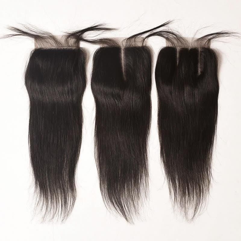 Free Part Hair Closure Middle Part Human Hair, Hand Tied Human Hair Wig, 4*4 Lace Human Hair Closure Natural Color Hair