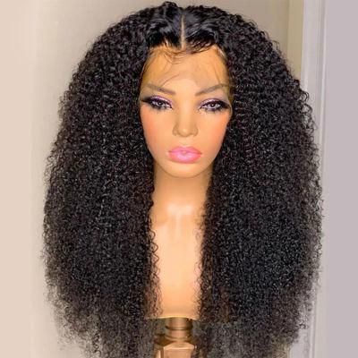 180 Density Long Virgin Human Hair Wig Peruvian Hair Wig Pre Pluck Kinky Curly Wig