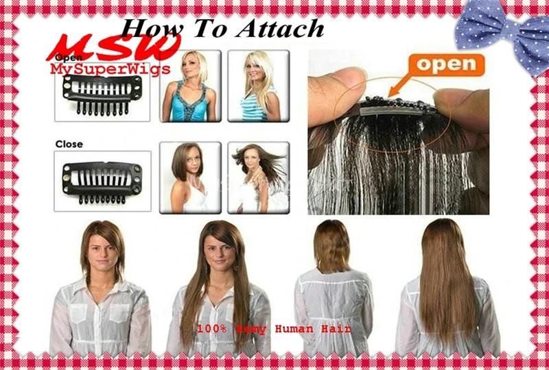 100% Top Real Human Hair Clip in Hair Extensions