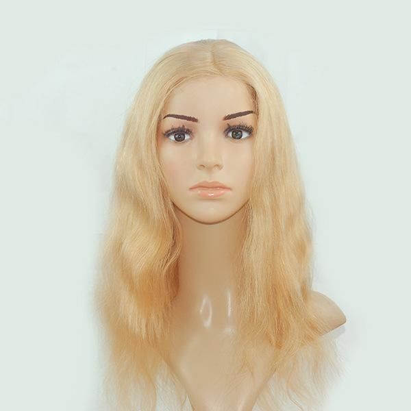 Lace with Skin Long Blonde Natural Women Hair Systems