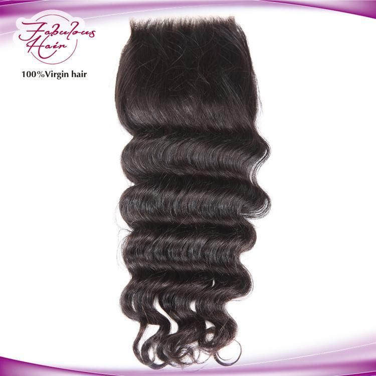 Human Hair 4*4 Brazilian Loose Curly Lace Closure Natural Color
