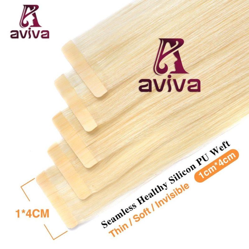 Aviva Blond Color Virgin Remy Tape Hair Extension 16inch Virgin Hair Skin Weft Tape in Hair Extension Indian Remy Human Hair Extension (AV-TP0020-613)