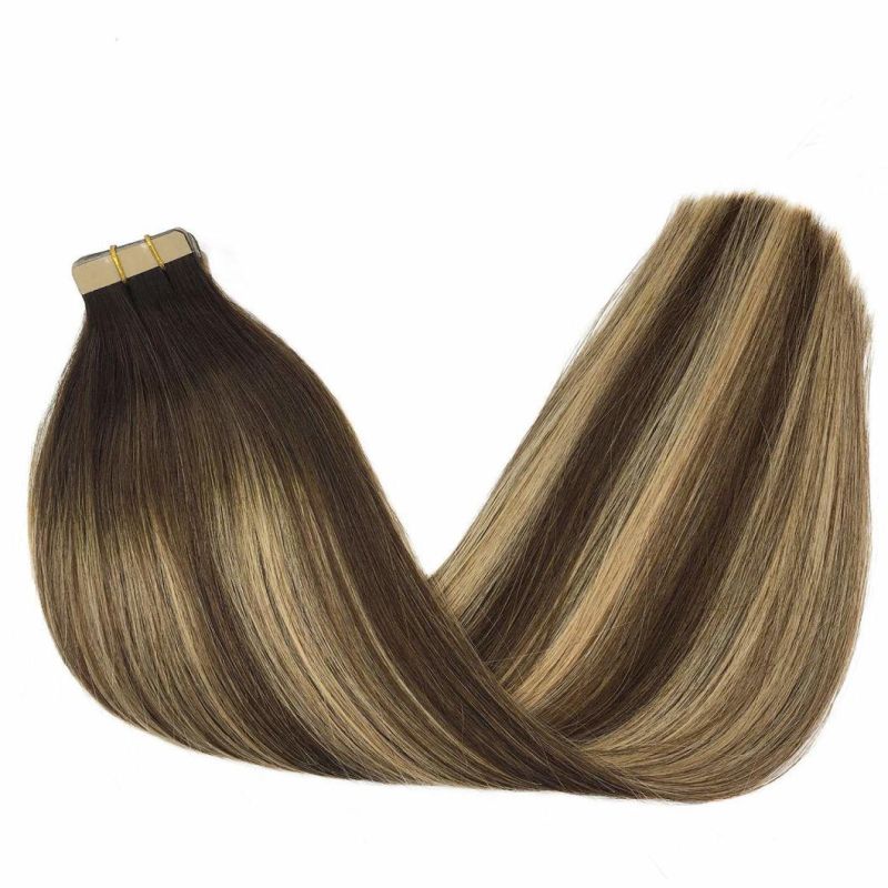 Tape in Hair Extensions Human Hair 24 Inch Balayage Chocolate Brown to Honey Blonde Remy Hair Extensions 20PCS 50g Hair Extensions Tape in Human Hair for Women