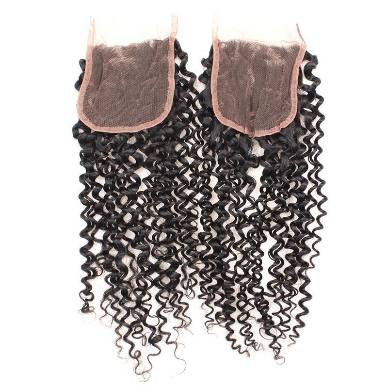 7A Virgin 4*4 Non-Remy Lace Frontal Closure Kinky Curly Free Part Hair Weave #Black