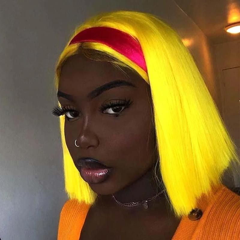 Kbeth Human Hair Wig Yellow 12 Inch Short Remy Brazilian Virgin Blue Orange Straight High Light Short Colored Bob Custom Lace Front Head Band Lady Wigs Supplier