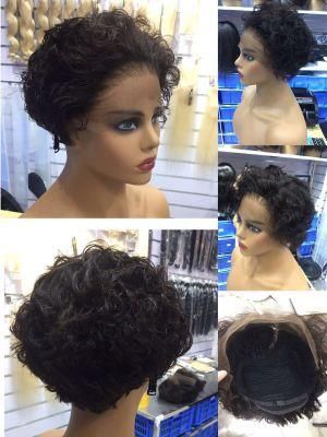 Cuticle Aligned Raw Virgin Hair Unprocessed Short Length Curly T Frontal Wig