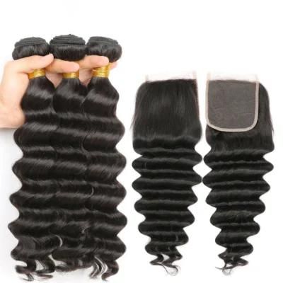 Brazilian Loose Deep Wave 3 Bundles with Closure 100% Human Hair