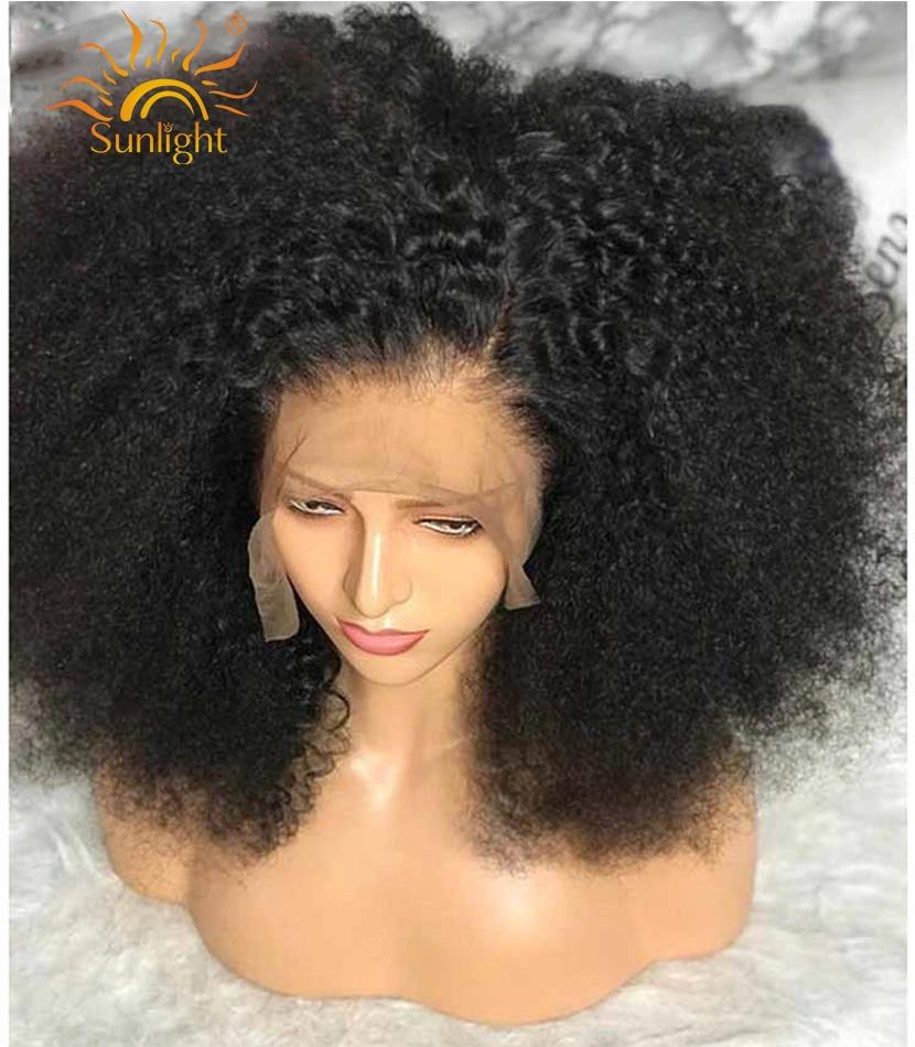Sunlight Free Sample Afro Kinky Curly Wig 13X4 Pre Plucked Lace Wigs 150% Density Peruvian Remy Lace Front Human Hair Wigs for Women