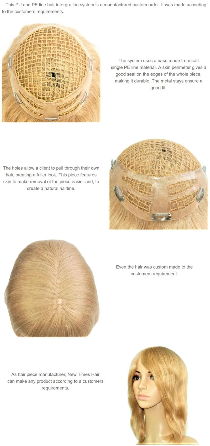 PE Line with PU Perimeter and Clips High Quality Remy Human Hair Women Toupee