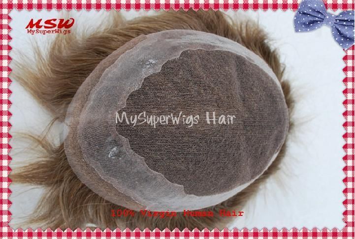 2022 French Lace Human Hair Toupee with Poly Binding
