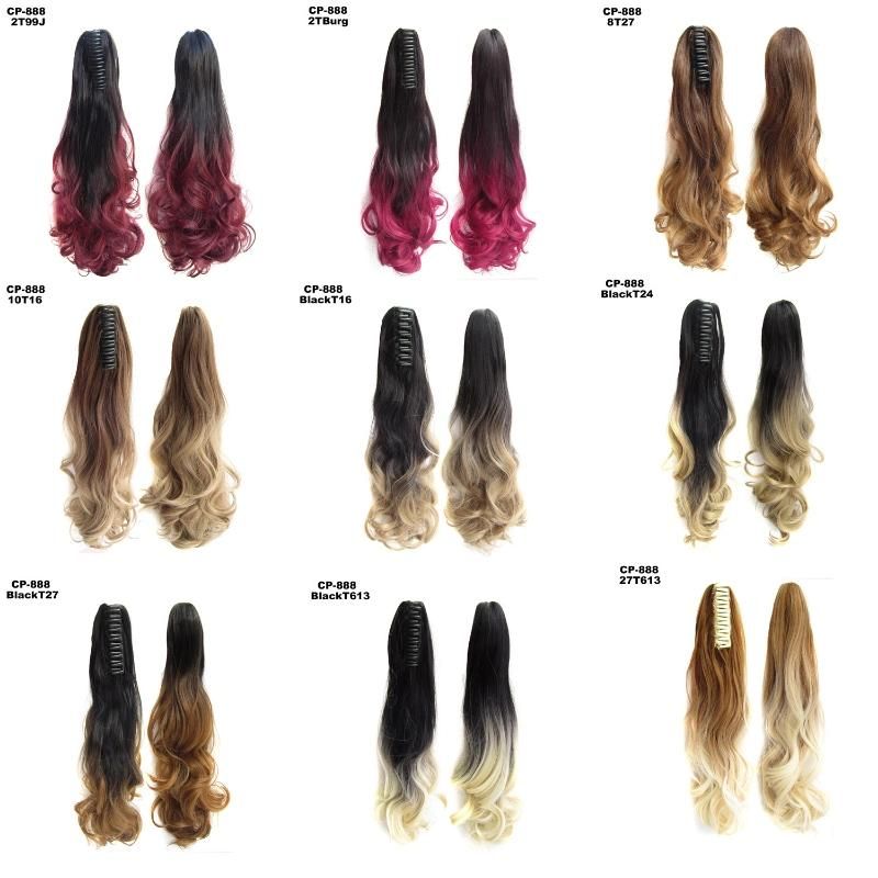 Natural Wavy Synthetic Clip in Hairpiece Two Tone Color Hair Extension Ponytail
