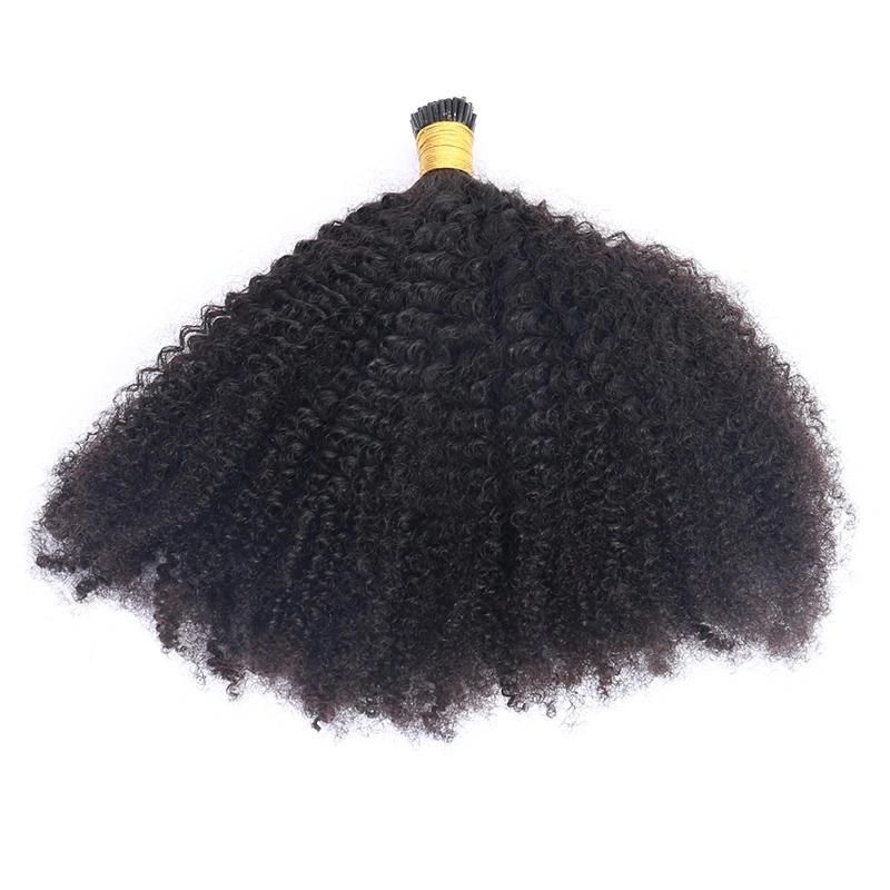 26inch 1PCS/Lot of Afro Kinky Curly Human Hair 4b 4c I Tip Microlinks Brazilian Virgin Hair Extensions Hair Bulk Natural Black Color for Women