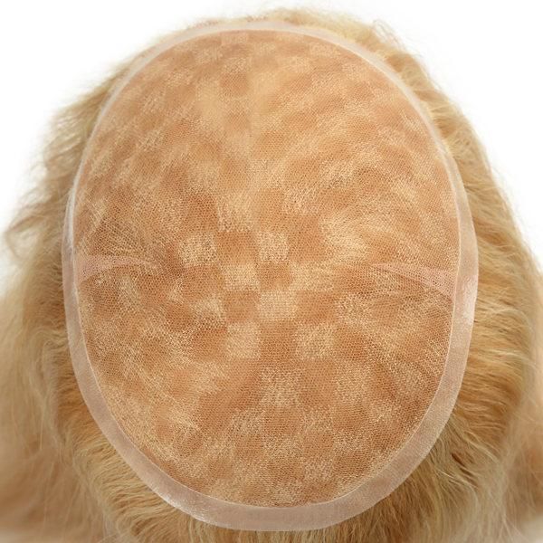 Women Hair Systems French Lace with PU Around and Highlight Color