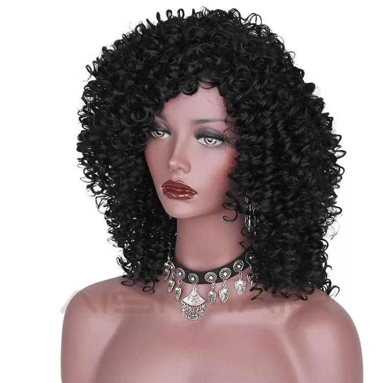 16inch Cheap Brazilian Hair Afro Kinky Curly Wigs Heat Resistant Synthetic Wigs