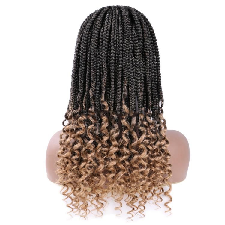 18inch Long Curly Heat Resistant Natural Full Handmade 4X4 Lace Front Synthetic Braids Wig