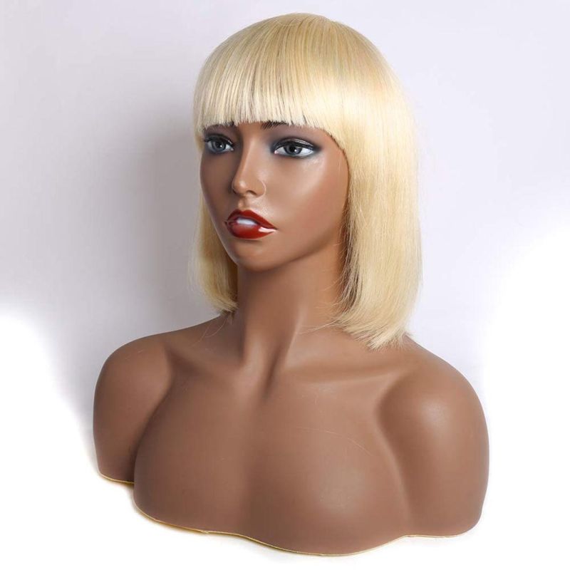 Blonde Bob Wig with Bangs Brazilian Human Hair Wig Short Colored Brazilian Human Hair Wig for Black Women 150% Density Lace Front 12 Inch