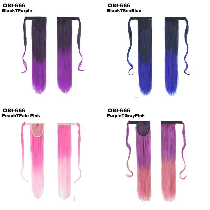 Silky Straight Gradient Color Synthetic Magic Paste Ponytail Hair Extension