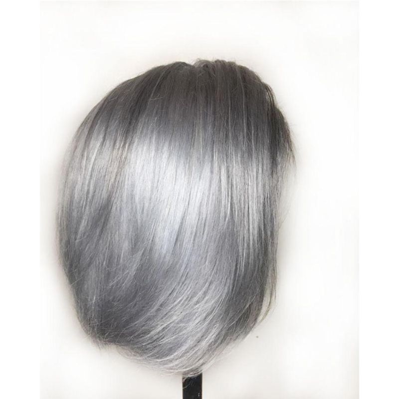 Ash Gray Synthetic Lace Front Wig Short Bob Straight 14 Inch Grey Wigs for Black Women Heat Resistant Middle Part with Baby Hair