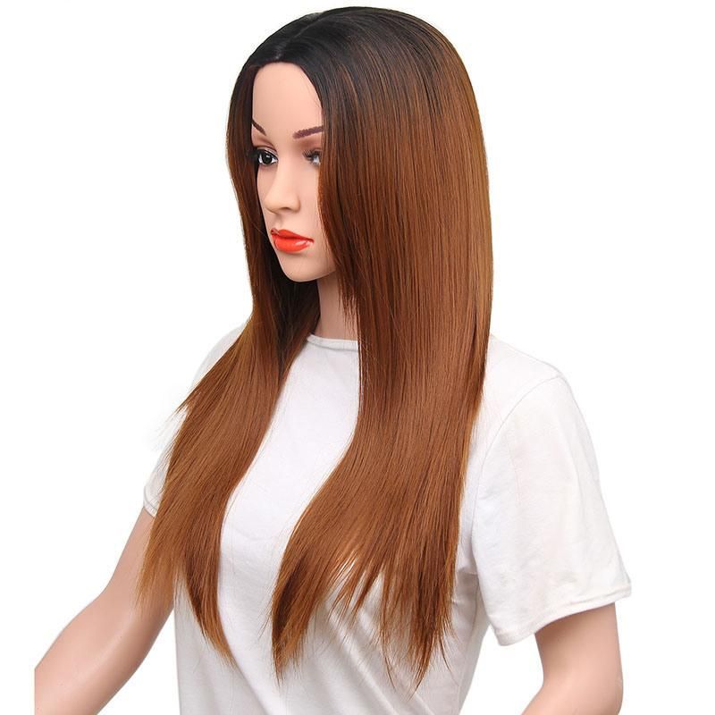 High Quality 24inch Brown Middle Partle Synthetic Long Straight Wigs for Women Wholesale Price