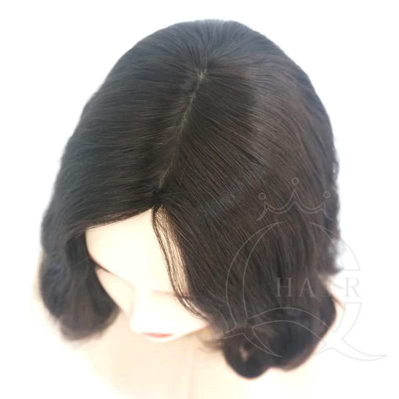 Slight Layer Natural Light Black Color Wave Silk Top Kosher Jewish Orthodox Religion Human Hair Wig for Kosher Women