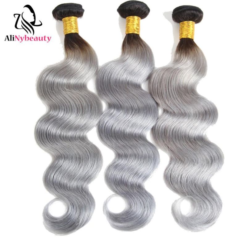 Alinybeauty Color 1b/Grey Hair Weave Brazilian Human Hair
