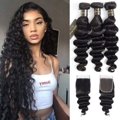 Kbeth Virgin Hair Bundle 4*4 Deep Loose Wave Closure 12-22 Inches 10A Grade Brazilian Full Soft Deep Wave Bundles Wholesale