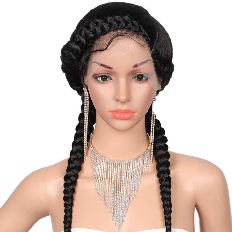 Fully Hand-Braided Swiss Lace Front Dutch Twins Braided Wigs with Baby Hair for Women Premium Synthetic