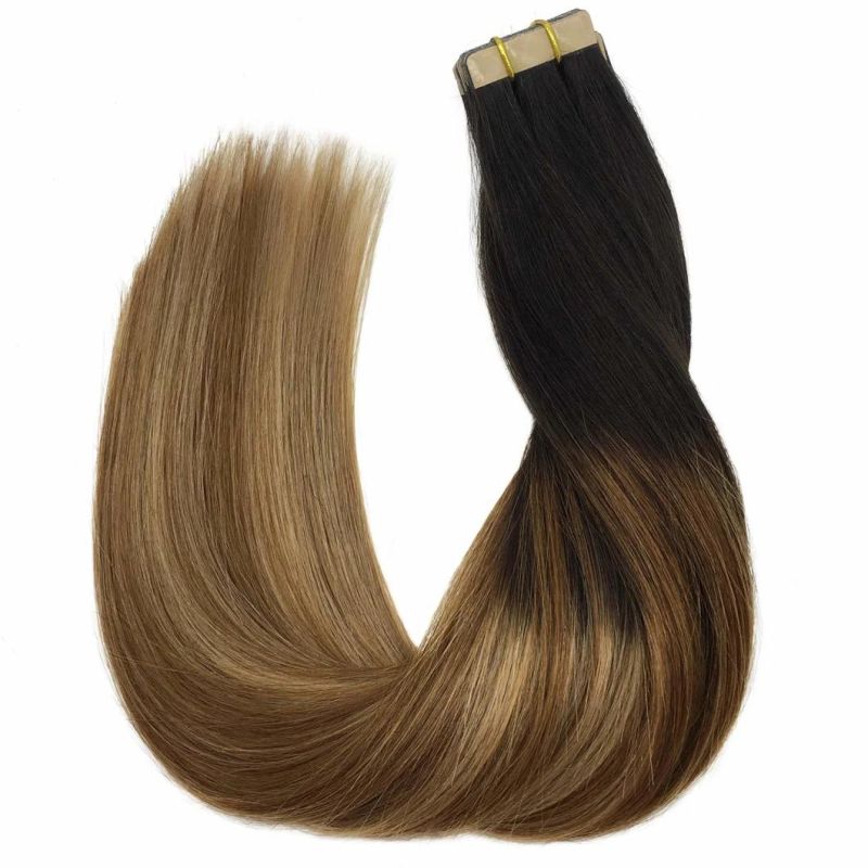 Balayage Hair Extensions Tape in Dark Brown to Chestnut Brown and Dirty Blonde Seamless Tape in Human Hair Extensions 18 Inch 50g 20PCS