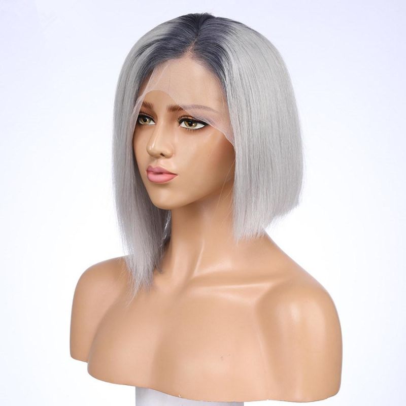 Brazilian Virgin Human Hair 1b Grey Bob Wig