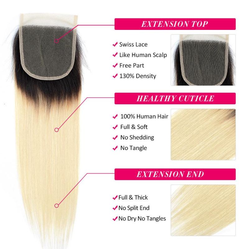 Hot Selling Ombre Hair T1b/613 Blonde Hair Bundles with Closure