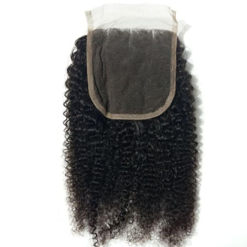 Natural Color Grade 8A Brazilian Human Hair Bundles Afro Kinky Curl with Closure