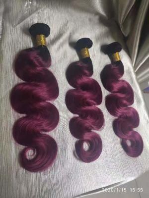 Red Ombre Color Brazilian Human Hair Bundles with Closure