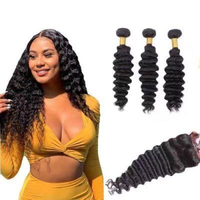 Kbeth Peruvian Hair Deep Wave Hair 4 Bundles with Closure Remy Natural Color Human Hair Weave Bundles with Closure