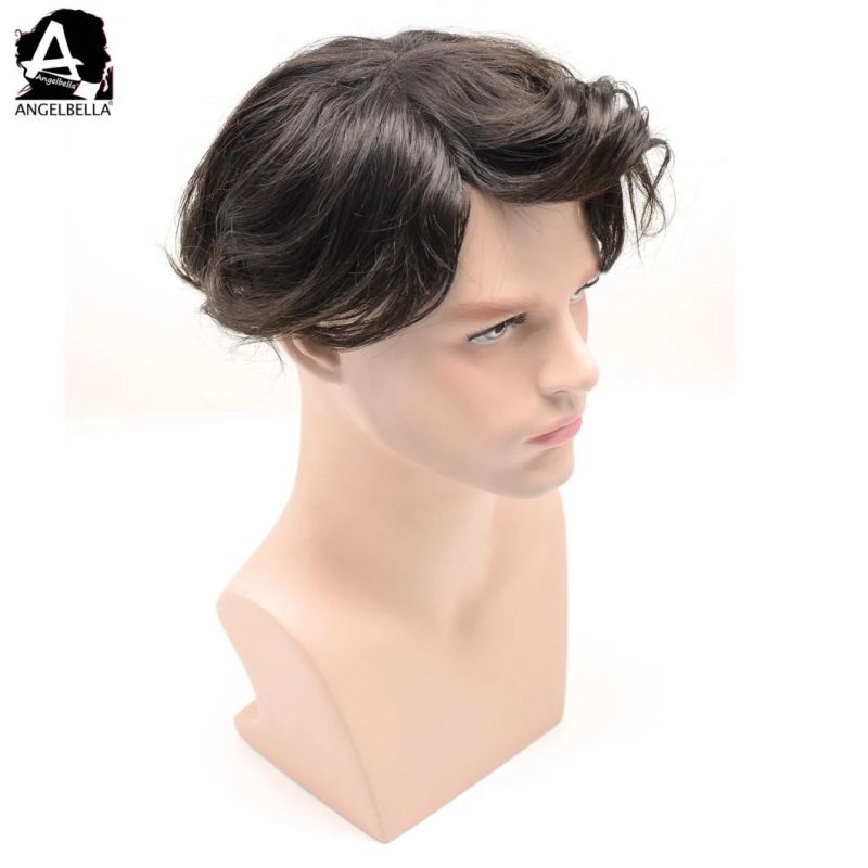 Angelbella Brazilian Human Hair Toupee 1b# Natural Men Toupee