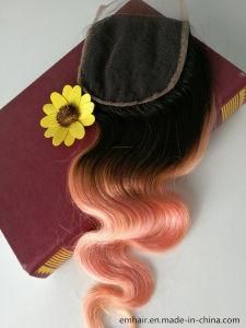 Straight and Body Wave Brazilian Hair T1b Pink Human Hair Real Hair Weave with Full Lace Closure