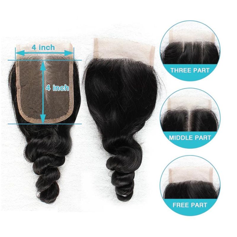 Virgin Hair Loose Wave Bundles with Closure Peruvian Hair Weave with Closure Remy 100% Human Hair Bundles with Frontal Closure Loose Wavy Hair