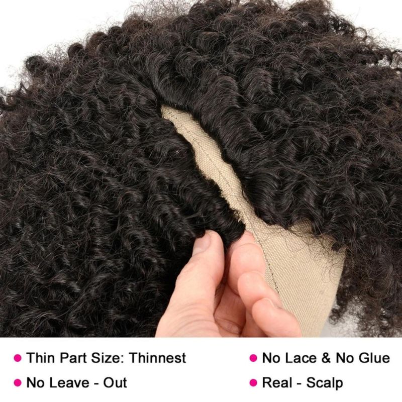Natural Color Kinky Curly Thin Part Wig Brazilian Human Hair 100% Virgin Hair U Part Wig 20 Inches