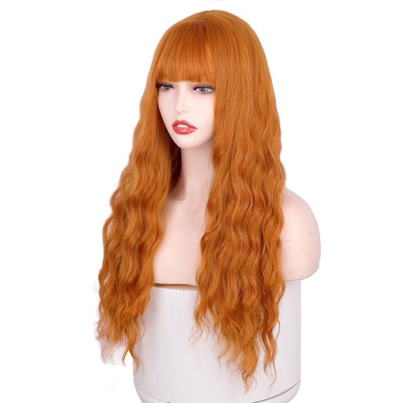 26inch Ombre Orange Synthetic Long Body Wavy Wigs with Bangs for Women Wholesale Price
