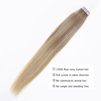 Raw Unprocessed Virgin PU Skin Weft #613 Straight Tape in Human Remy Hair Extension